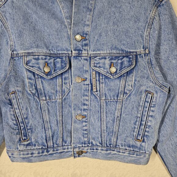 VTG 90s Limited Denim Cropped Jean Jacket sz M Blue Retro Streetwear Biker - Picture 3 of 16